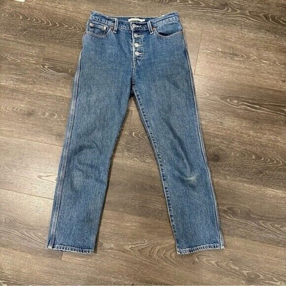 Levi's Premium Wedgie Straight High Rise Exposed Button Fly Jeans Sz 26 - Picture 2 of 14